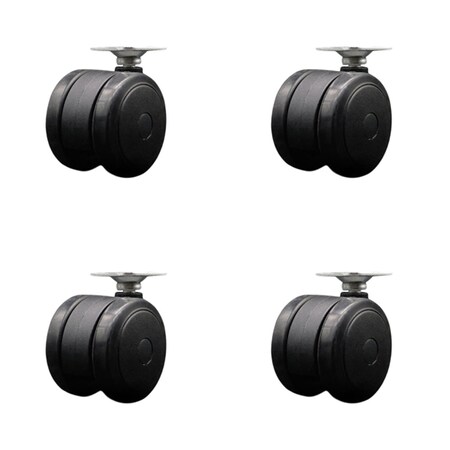 Service Caster 2'' Black Floor Safe Twin Wheel Casters Top Plate , 4PK SCC-TP02S50-TPR-BLK-4